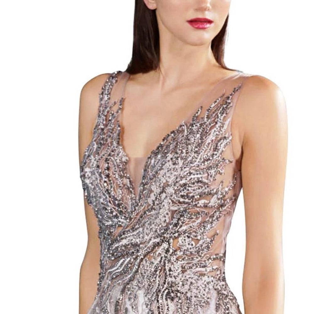 Luxurious V-Neck Sequined Split Prom Gown - Picture 7 of 12